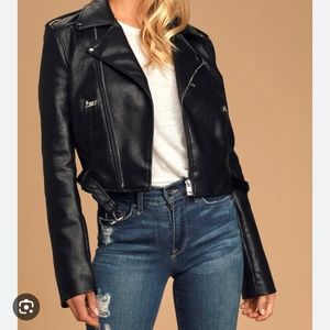 NWT LULU’S  Black Vegan Leather Moto Jacket w Zippers Galore S
